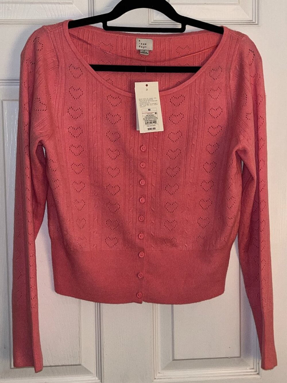 A New Day Pink Knitted Cardigan with Hearts NWT Size M